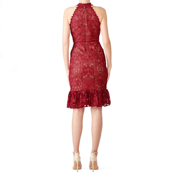 Marchesa Notte Red Sheath Dress with Guipure Lace - Picture 4 of 4